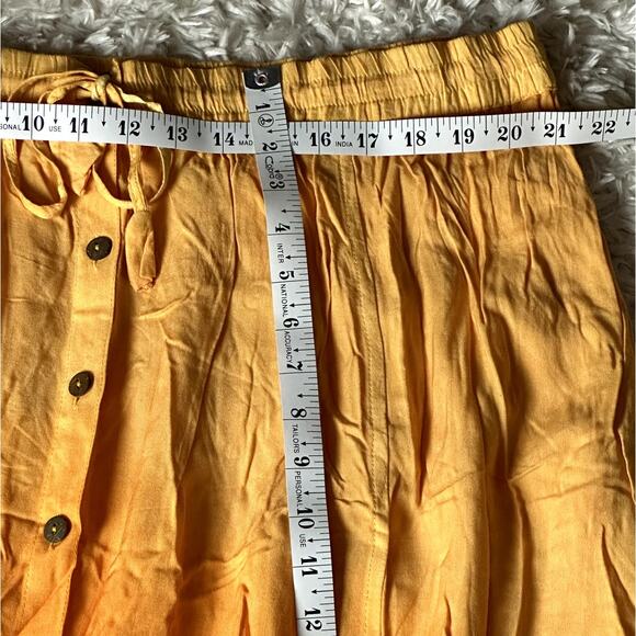 Flower Women Plus Size 2X Yellow Orange Fall Embroidered Button Front Maxi Skirt - Picture 4 of 9